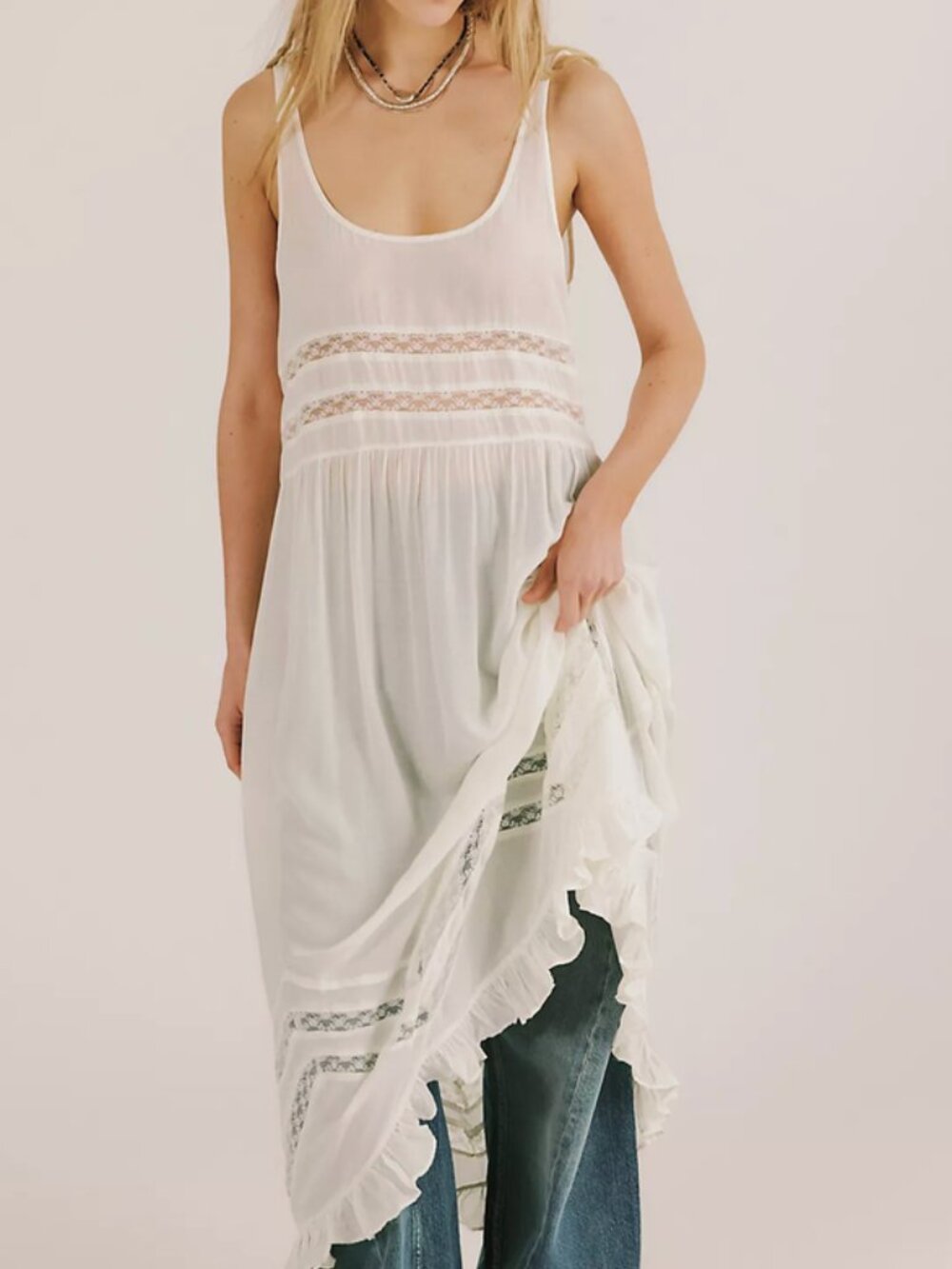 Free People Voile and Lace Midi Slip Dress - Size Large - Picture 12 of 12